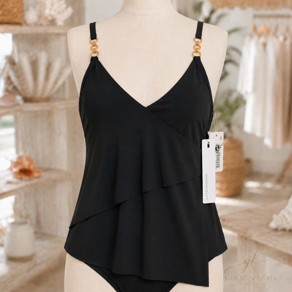 Magicsuit Eliza Chain Link Black Tankini Top Size 14 NWT MSRP $134